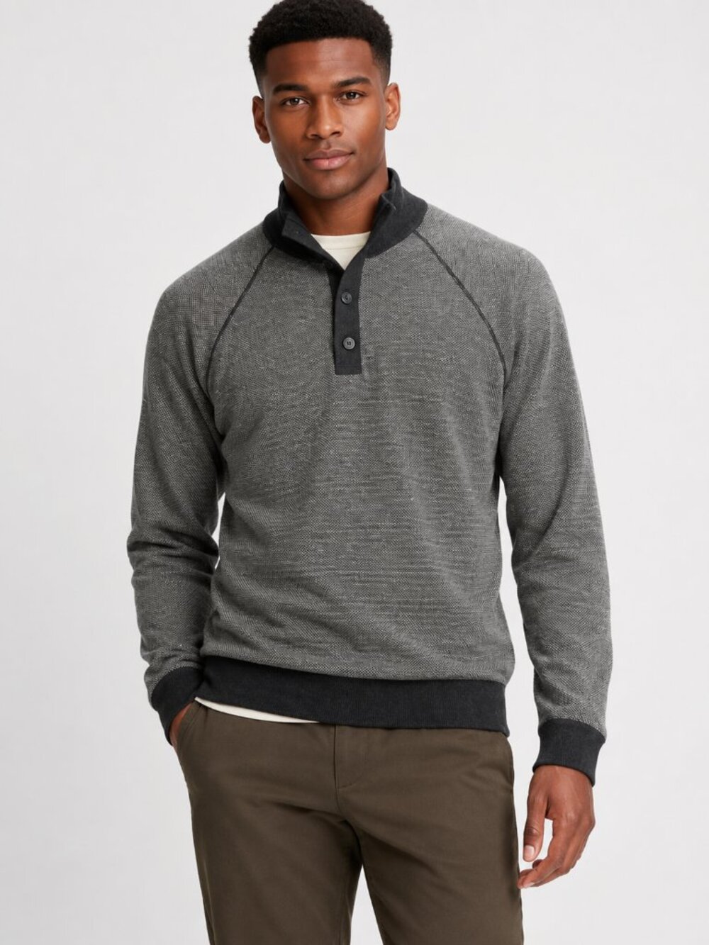 Vince Birdseye Button Mock Neck Sweater Size Small Men's